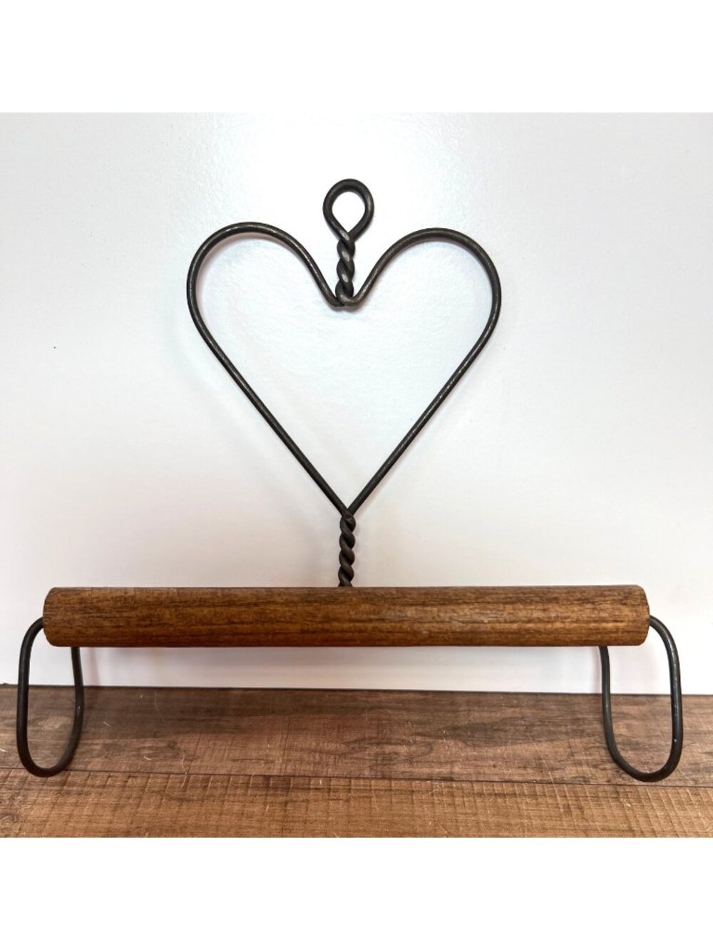 Heart Needlework Hanger with Wooden Dowel 7.5'' Wide